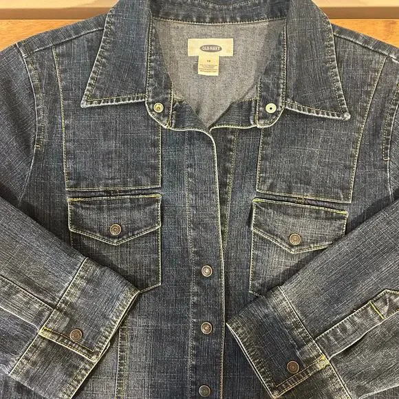 Vintage OLD NAVY Sz 12 Y2K Jean Dress Snap Front Brest Pockets Spandex Denim - Picture 6 of 8